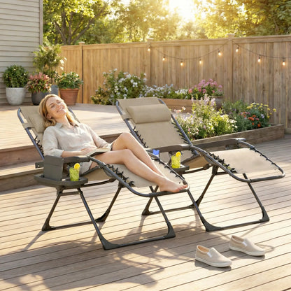 Zero Gravity Chair Set, Folding Reclining Outdoor Lounge, Light Brown Lounger Chairs at Gallery Canada