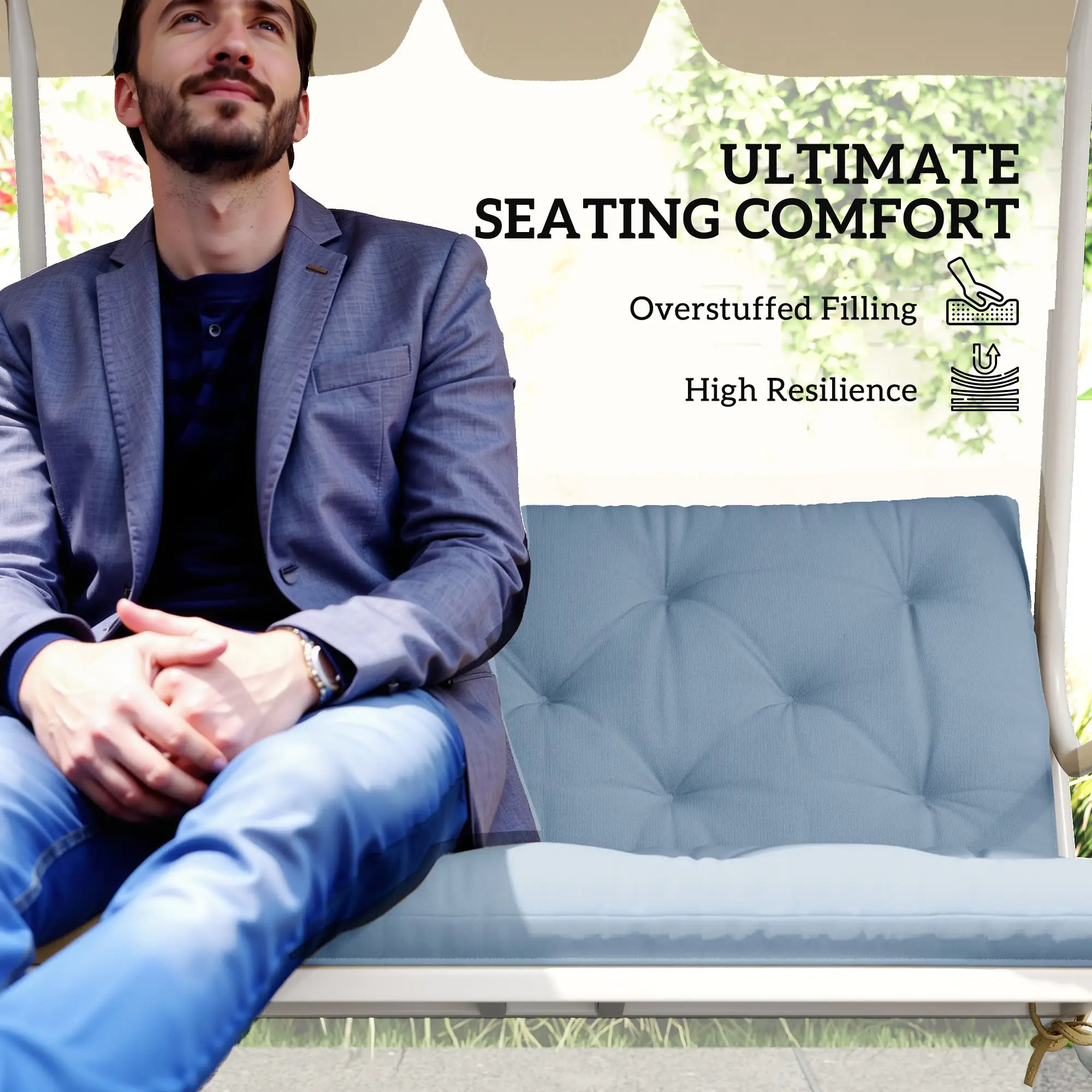 Garden Bench Cushion, 2 Seater with Backrest, Non-Slip Thick Pad, Blue Patio Chair Cushions at Gallery Canada