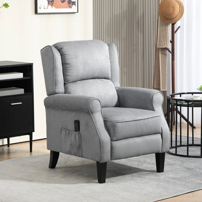 Push Back Recliner Chair, Vibration Massage, Extendable Footrest, Remote, Pocket, Grey Single Sofas at Gallery Canada