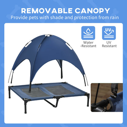 Elevated Dog Bed with Canopy, Portable Raised Dog Cot, L Size, 36" x 30" x 35", Dark Blue Elevated Dog Beds at Gallery Canada