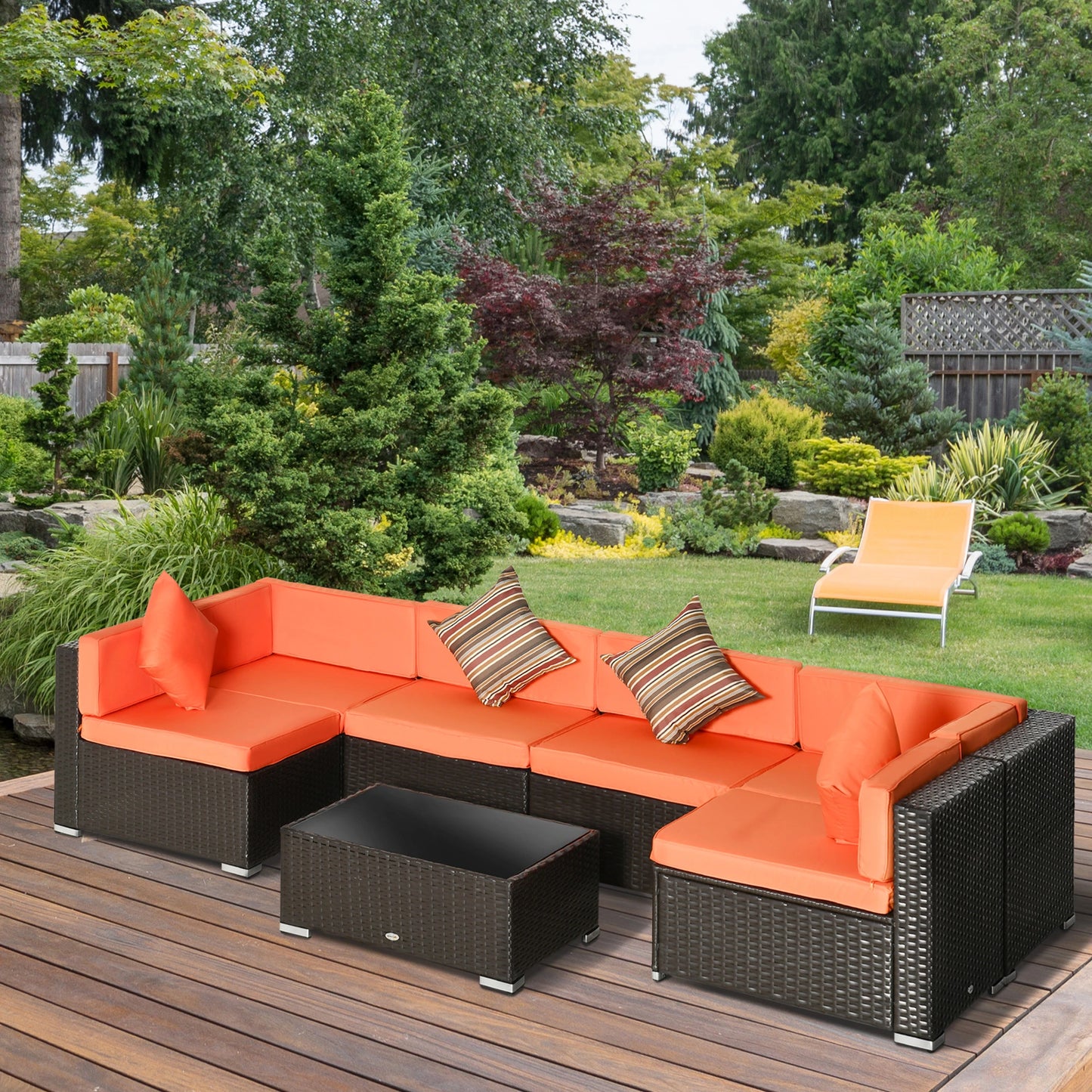 7pcs Garden Wicker Sectional Set, Tea Table, Patio Rattan Sofa, Cushion, Outdoor Deck, Orange Patio Furniture Sets at Gallery Canada