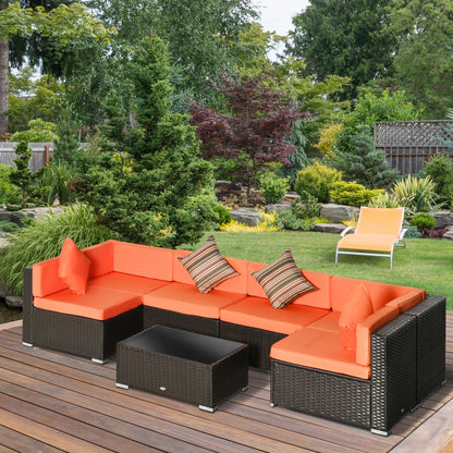 7pcs Garden Wicker Sectional Set, Tea Table, Patio Rattan Sofa, Cushion, Outdoor Deck, Orange Patio Furniture Sets at Gallery Canada