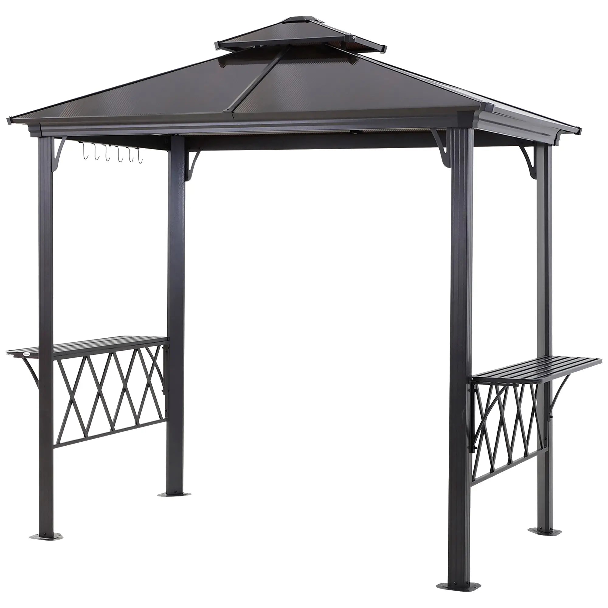 Outdoor Hardtop Grill Gazebo, BBQ Canopy With 6 Hooks, Double Vented PC Roof BBQ Grill Gazebos Black Frame, Coffee PC Board at Gallery Canada