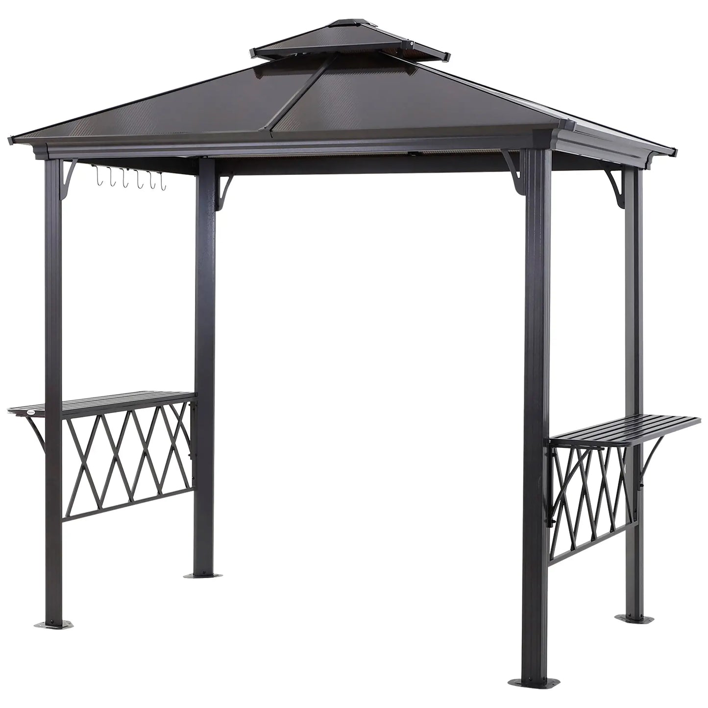 Outdoor Hardtop Grill Gazebo, BBQ Canopy With 6 Hooks, Double Vented PC Roof BBQ Grill Gazebos Black Frame, Coffee PC Board at Gallery Canada