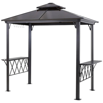 Outdoor Hardtop Grill Gazebo, BBQ Canopy With 6 Hooks, Double Vented PC Roof BBQ Grill Gazebos Black Frame, Coffee PC Board at Gallery Canada