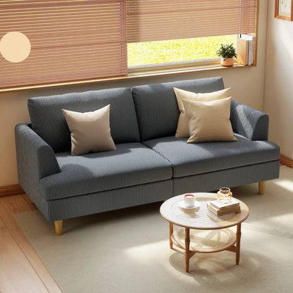 3 Seater Sofa, 74" Corduroy Couch, Solid Wood Legs, Dark Grey 3-Seater Sofas at Gallery Canada