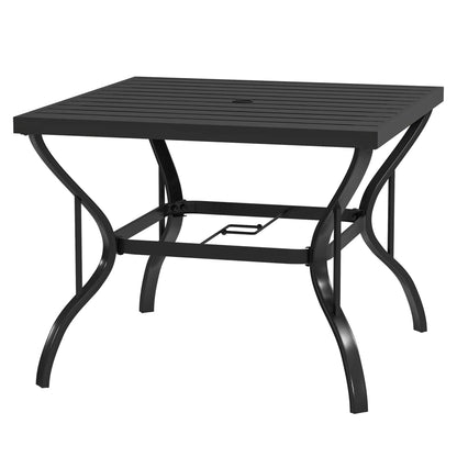 37" Square Outdoor Dining Table, Galvanized Steel, Slatted Top, Black Patio Dinning Tables Black at Gallery Canada