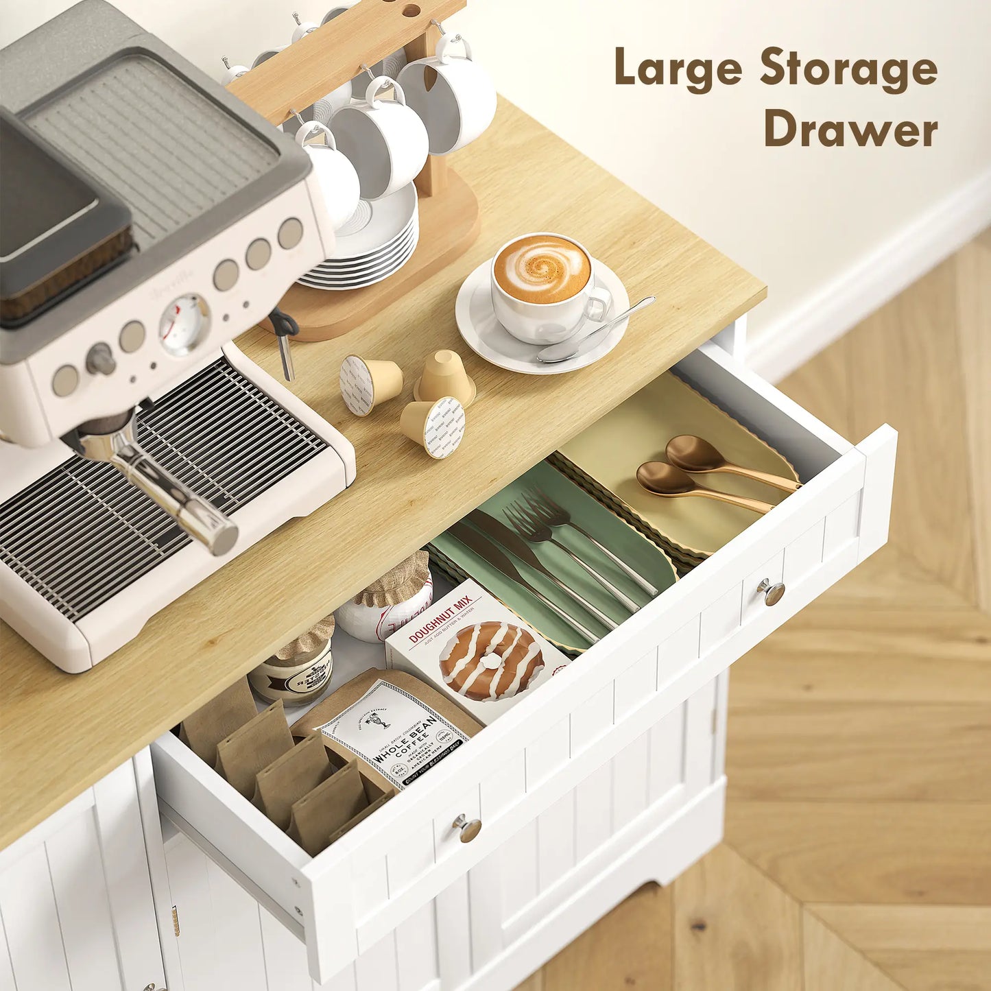 Modern Sideboard Cabinet, 41" Kitchen Buffet with Drawer, Adjustable Shelf, White Bar Cabinets at Gallery Canada