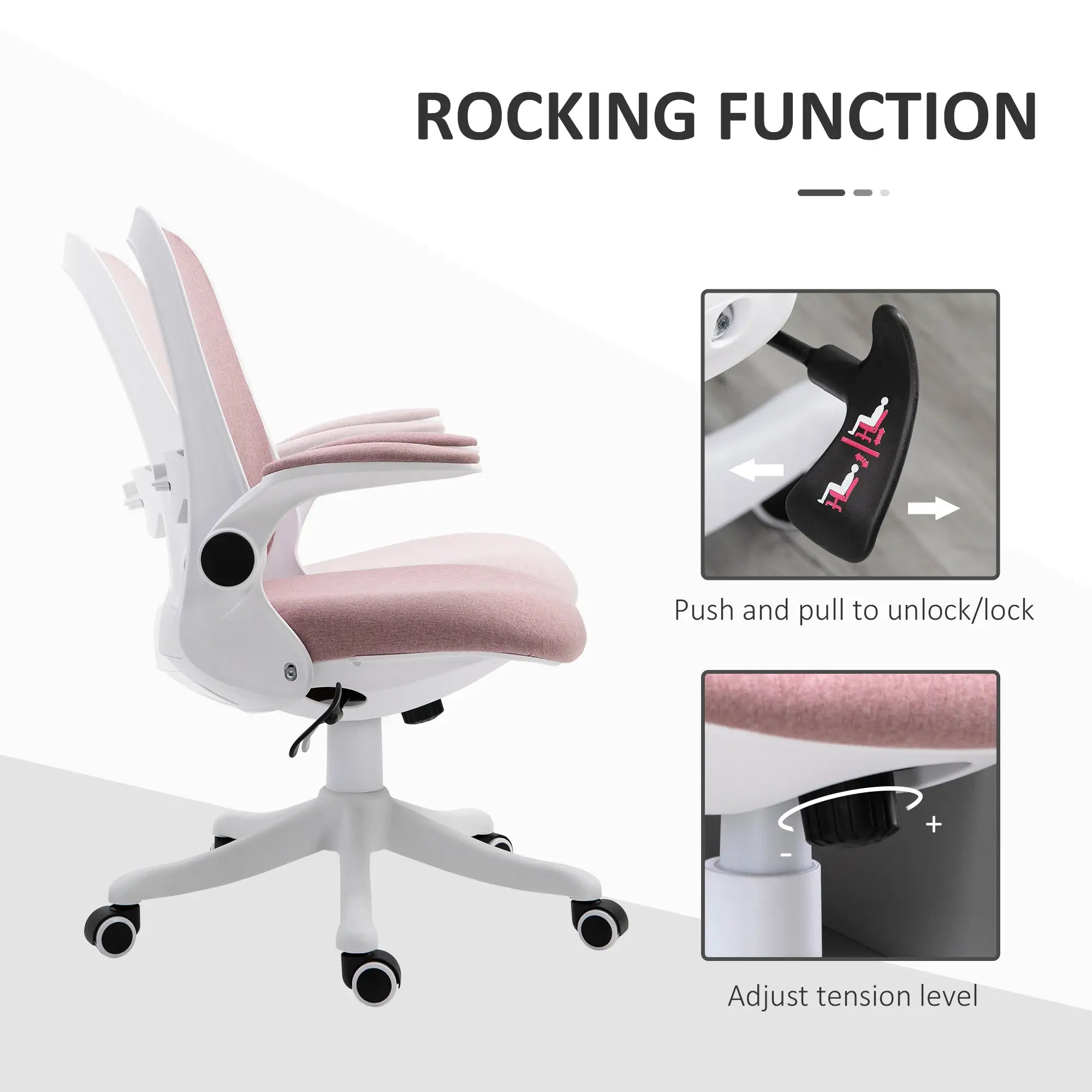 360° Swivel Office Chair, Breathable Fabric, Flip-Up Arms, Adjustable Height, Pink Task Chairs at Gallery Canada