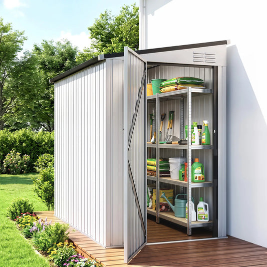 4.3' x 6.3' Metal Outdoor Storage Shed With Lockable Door, Dark Grey Sheds Dark Grey at Gallery Canada