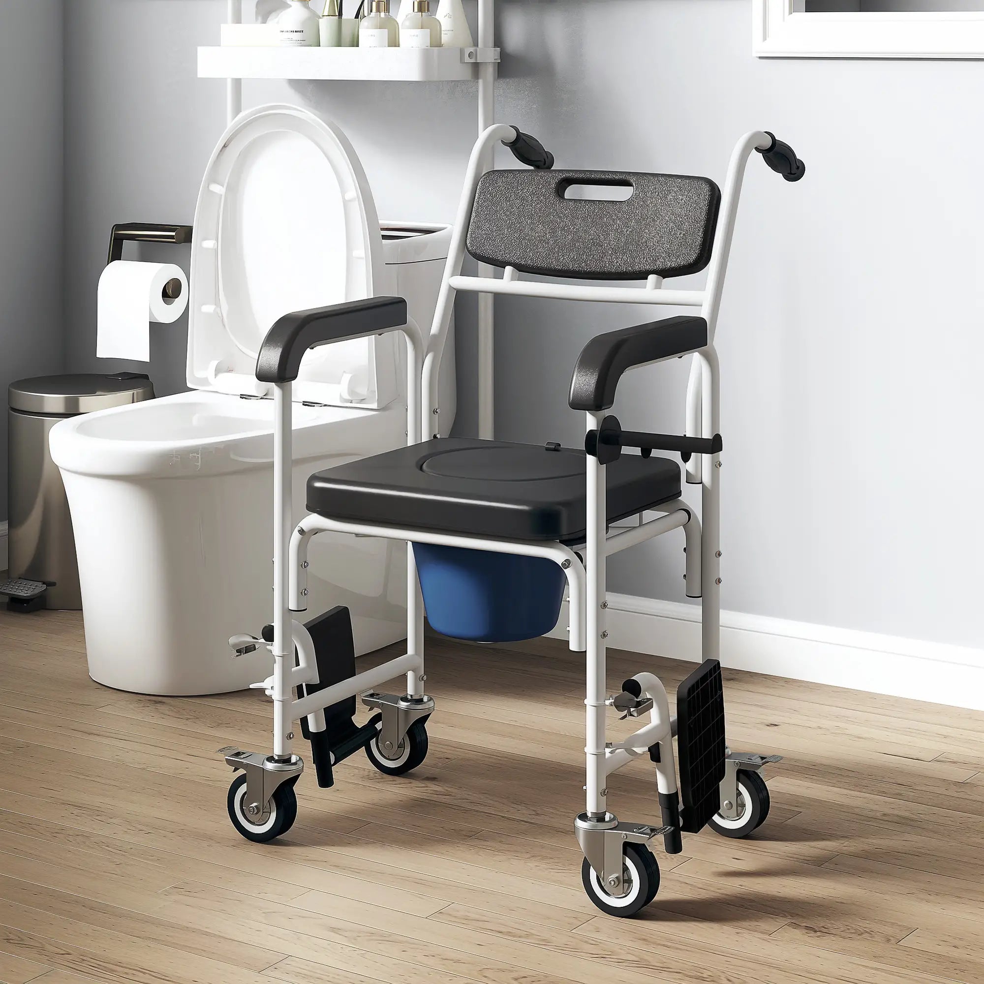 Rolling Shower Wheelchair, Bedside Commode Chair with Locking Wheels, Black Bath Chairs at Gallery Canada