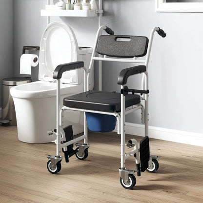 Rolling Shower Wheelchair, Bedside Commode Chair with Locking Wheels, Black Bath Chairs at Gallery Canada