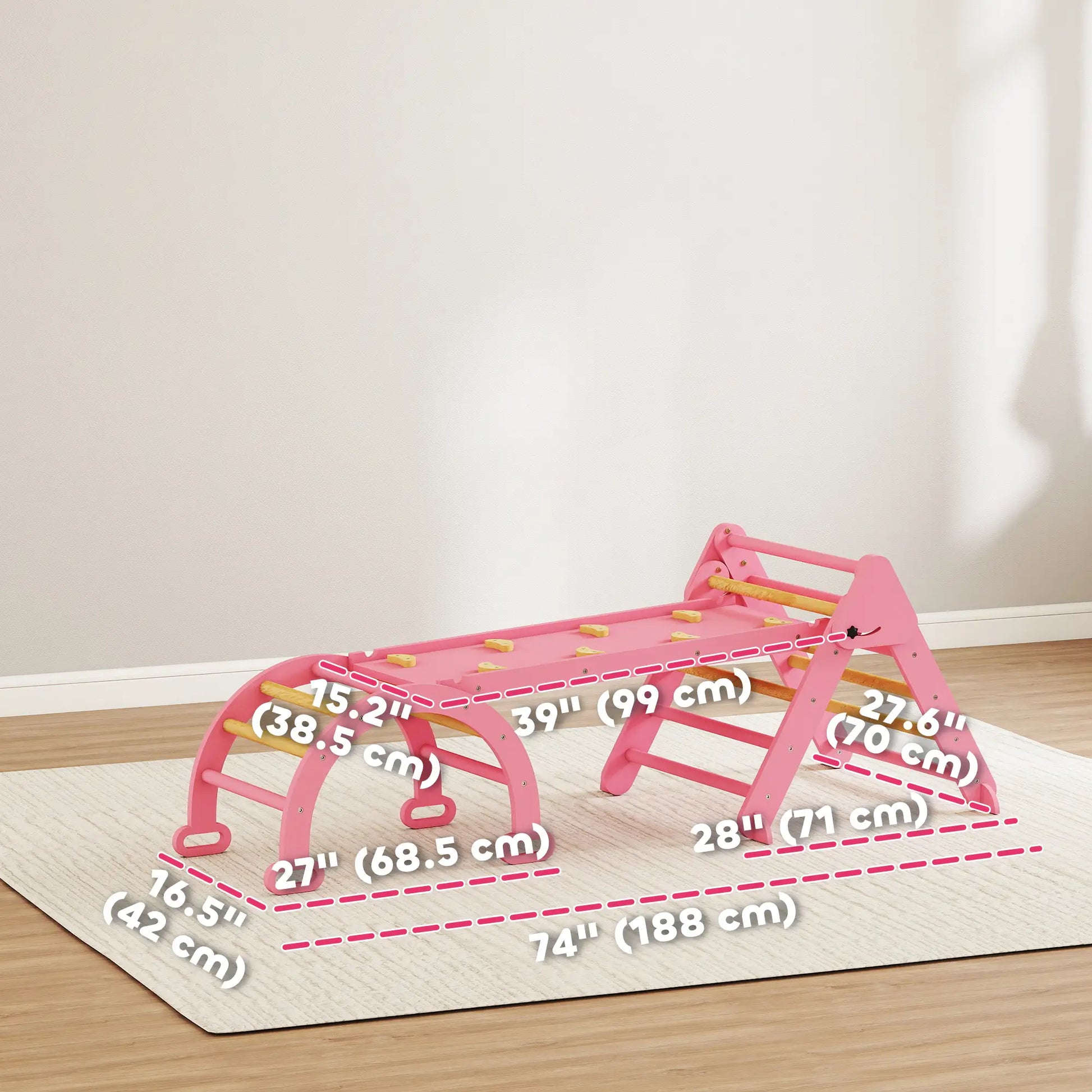 7-in-1 Pikler Triangle Set, Foldable Wooden Climbing Toys, Pink Kids Gym & Playmats at Gallery Canada