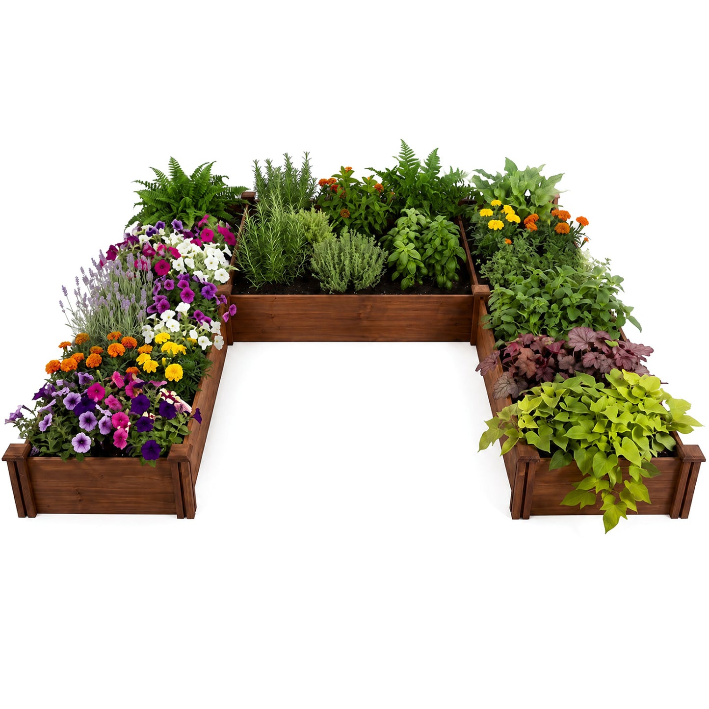 U-Shaped Wooden Garden Raised Bed, Rustic Brown