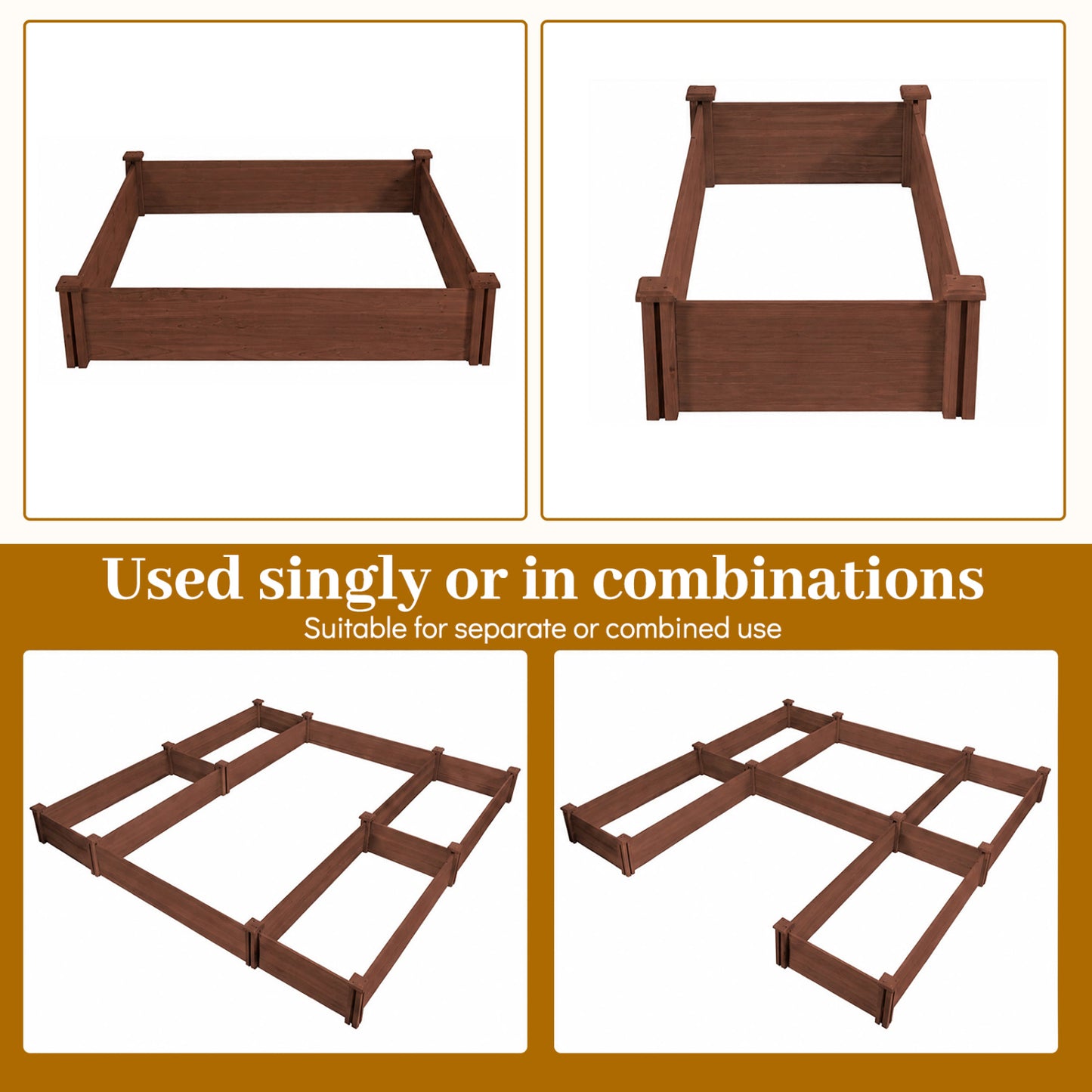 U-Shaped Wooden Garden Raised Bed, Rustic Brown