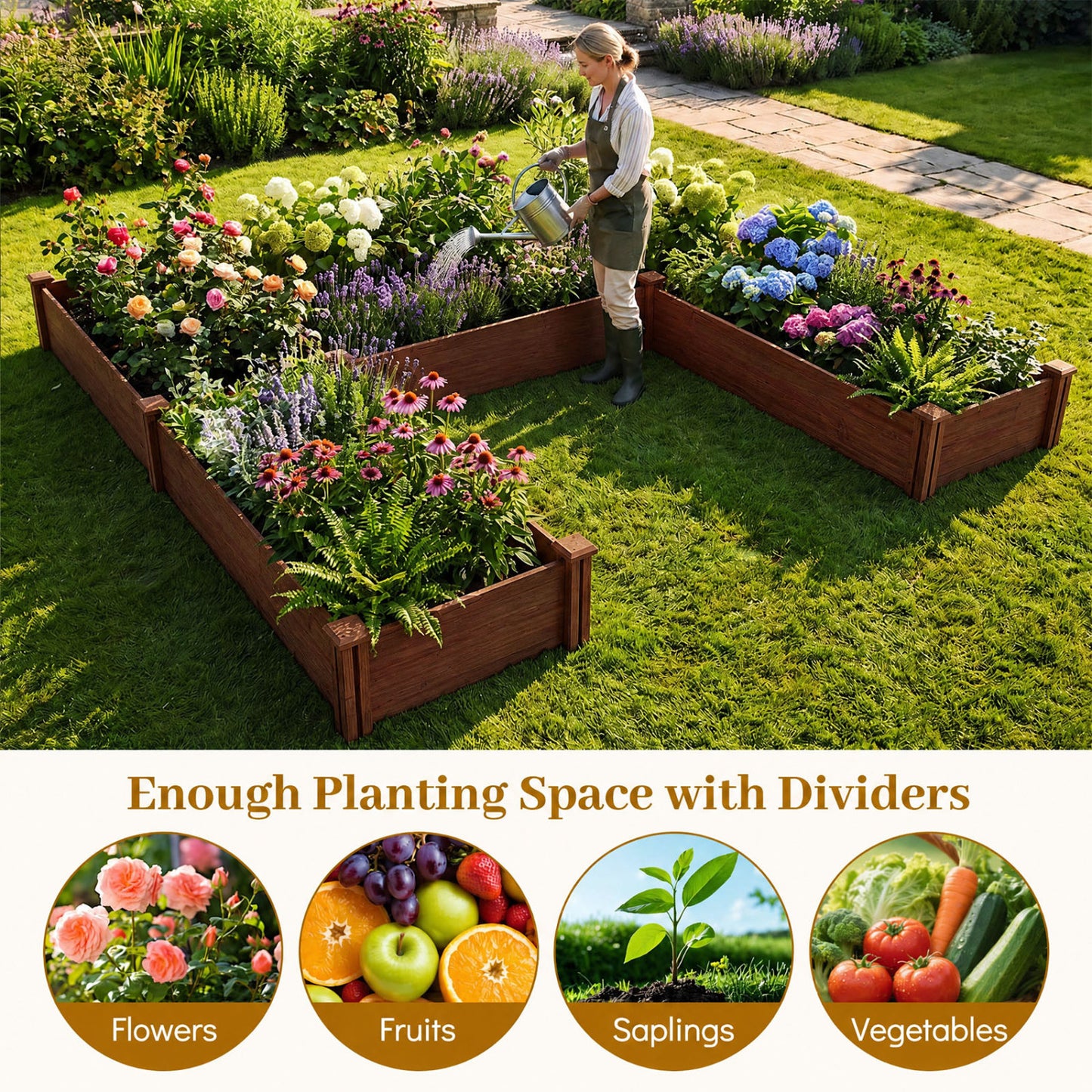 U-Shaped Wooden Garden Raised Bed, Rustic Brown
