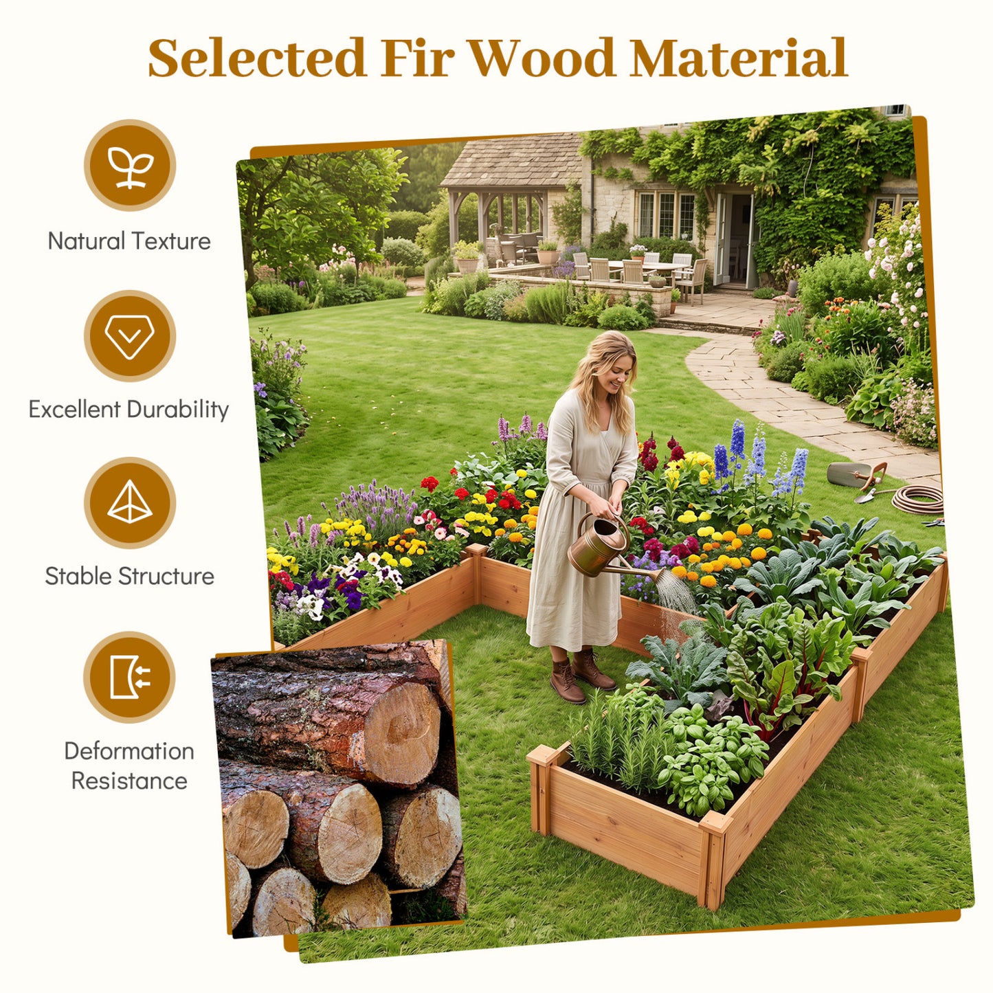 U-Shaped Wooden Garden Raised Bed, Orange
