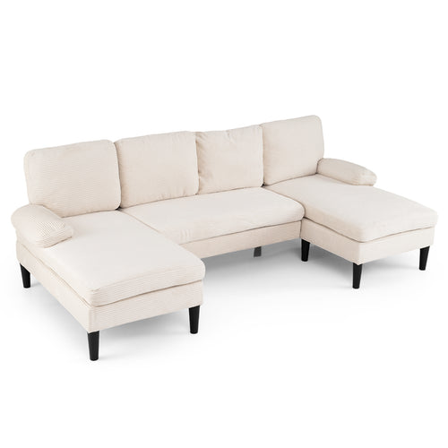 U-Shaped Sectional Couch With Double Chaise, Beige