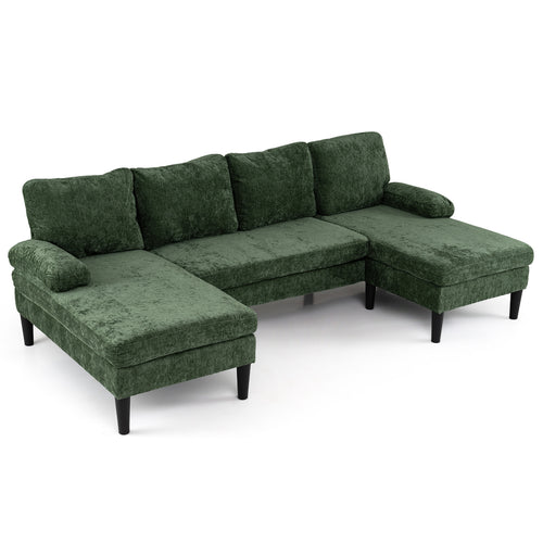 U-Shaped Sectional Couch With Double Chaise, Green