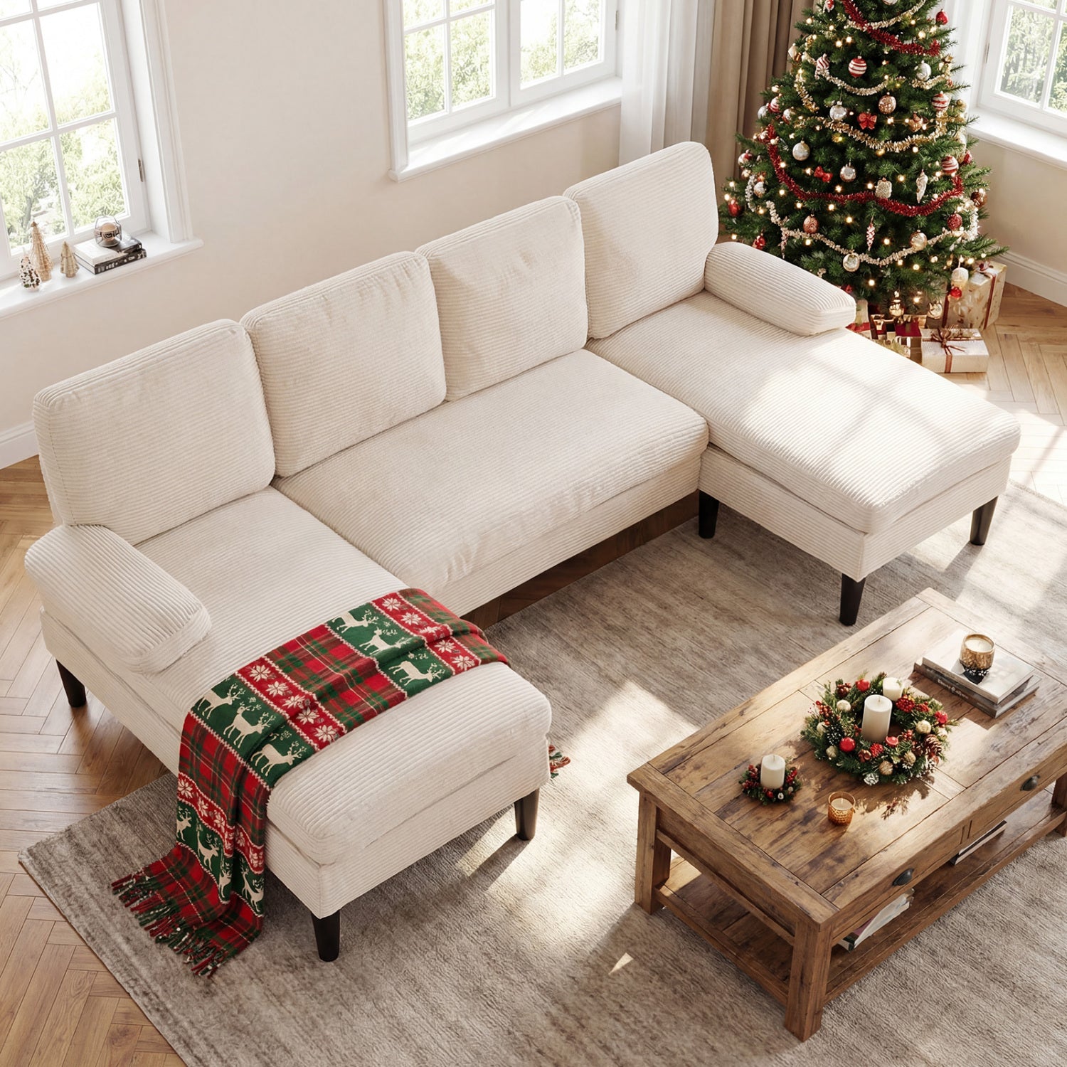 U-Shaped Sectional Couch With Double Chaise, Beige Sofas & Loveseats at Gallery Canada
