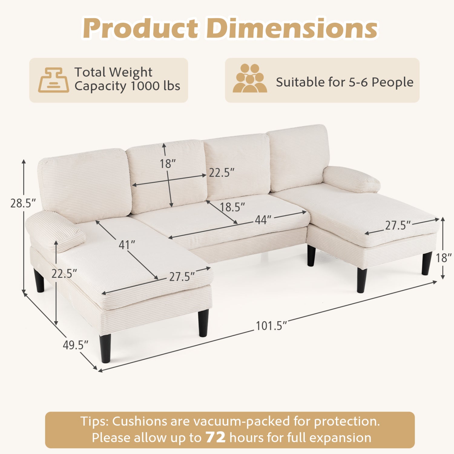 U-Shaped Sectional Couch With Double Chaise, Beige Sofas & Loveseats at Gallery Canada