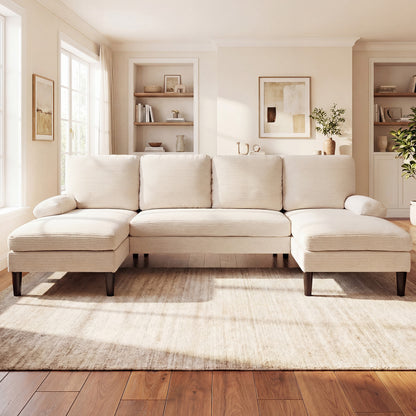 U-Shaped Sectional Couch With Double Chaise, Beige Sofas & Loveseats at Gallery Canada