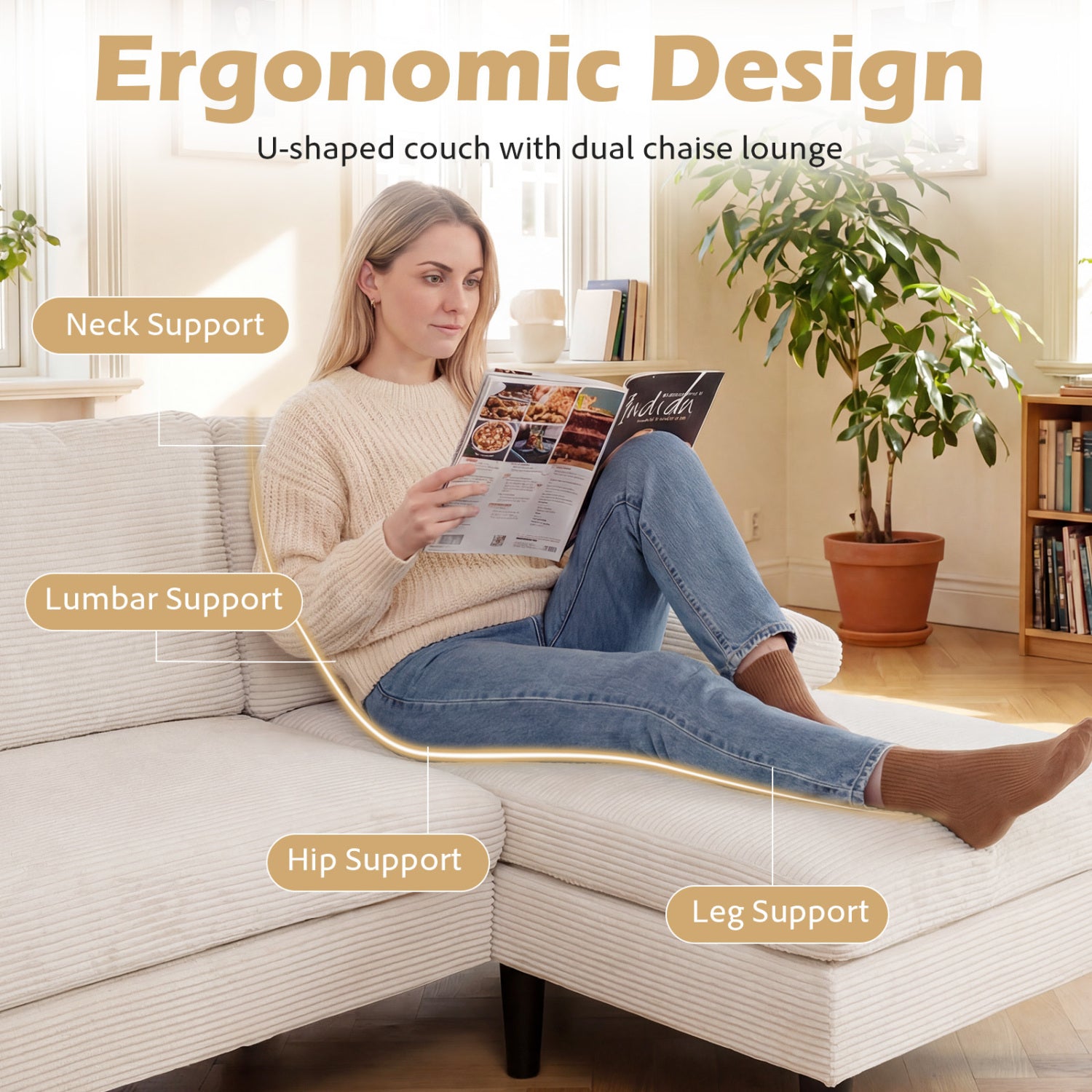 U-Shaped Sectional Couch With Double Chaise, Beige Sofas & Loveseats at Gallery Canada