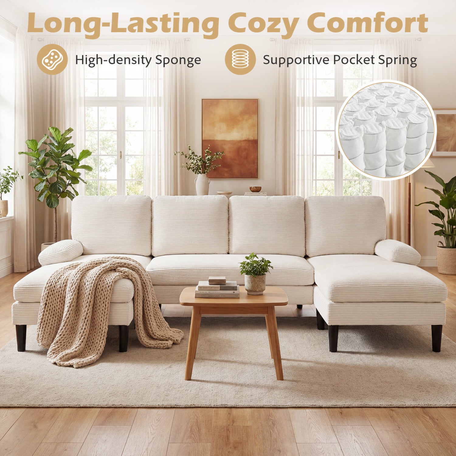 U-Shaped Sectional Couch With Double Chaise, Beige Sofas & Loveseats at Gallery Canada
