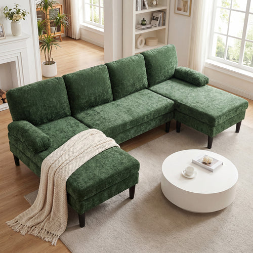 U-Shaped Sectional Couch With Double Chaise, Green