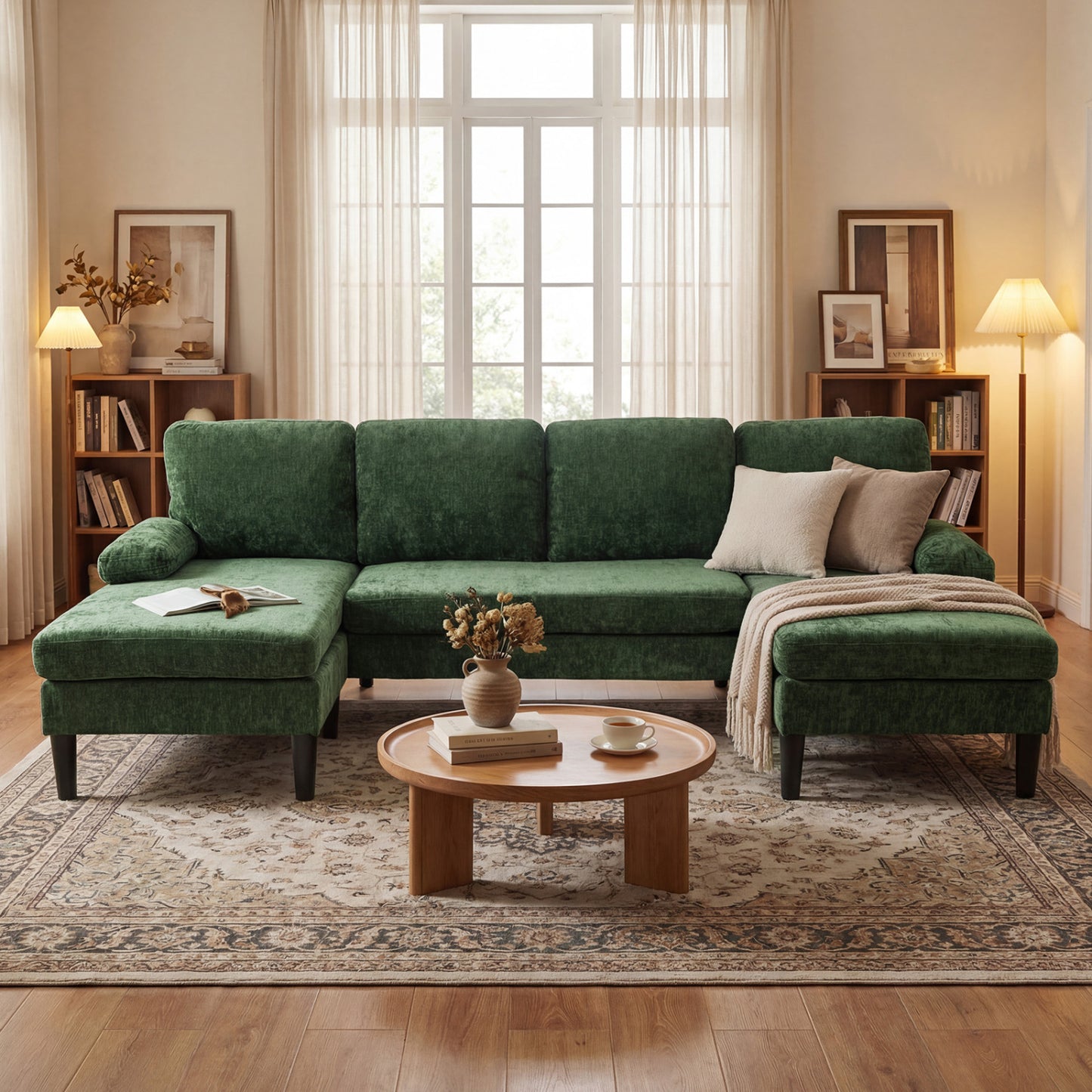 U-Shaped Sectional Couch With Double Chaise, Green Sofas & Loveseats at Gallery Canada