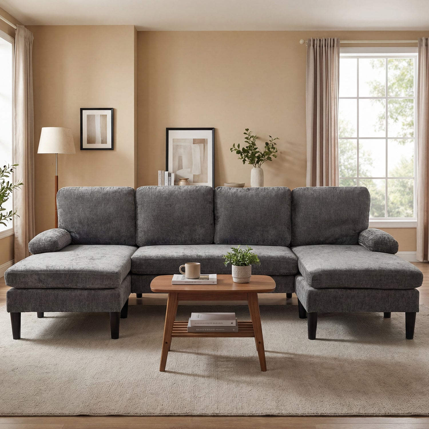 U-Shaped Sectional Couch With Double Chaise, Grey Sofas & Loveseats at Gallery Canada