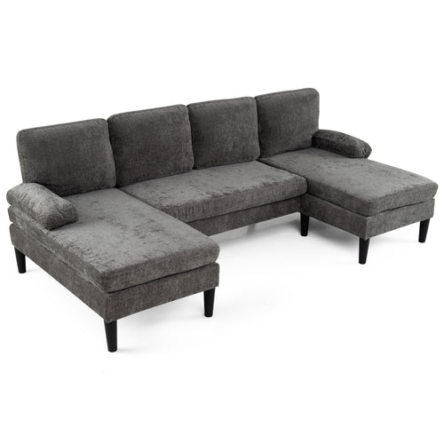U-Shaped Sectional Couch With Double Chaise, Grey