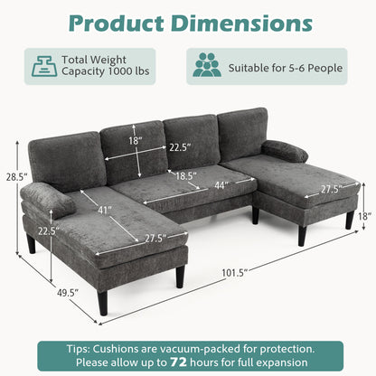 U-Shaped Sectional Couch With Double Chaise, Grey Sofas & Loveseats at Gallery Canada
