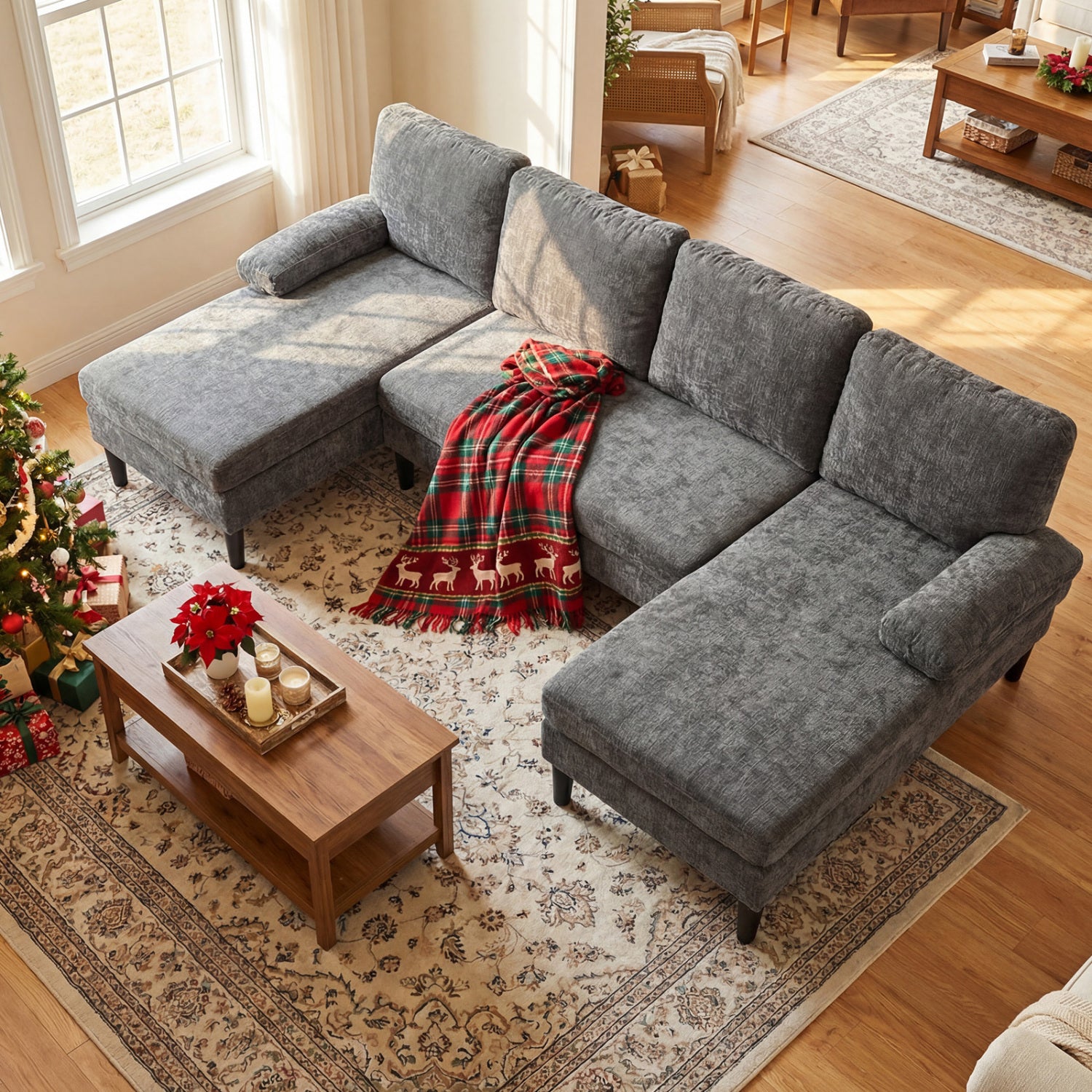 U-Shaped Sectional Couch With Double Chaise, Grey Sofas & Loveseats at Gallery Canada