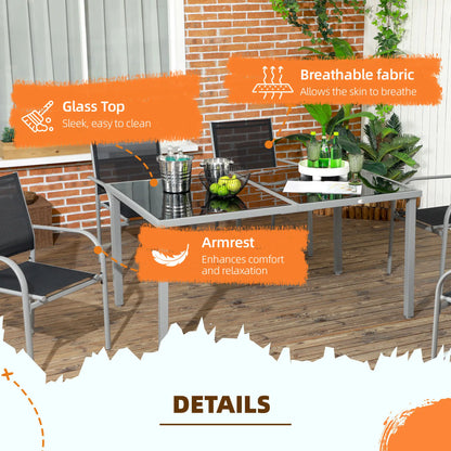 7 Piece Outdoor Dining Set, Table & 6 Stackable Chairs, Black Outdoor Dining Sets at Gallery Canada