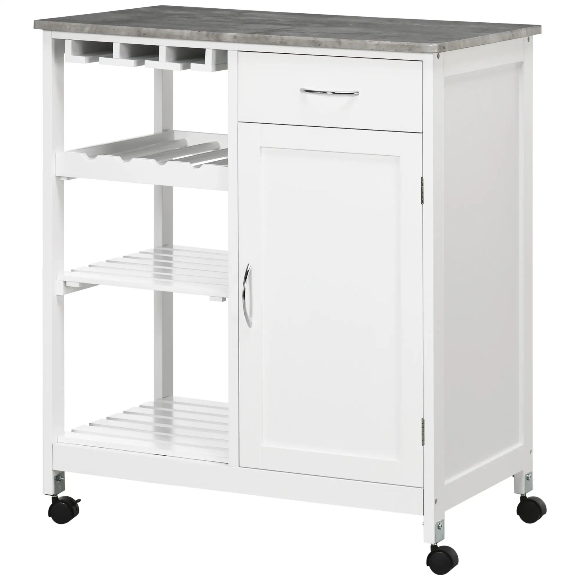 Rolling Kitchen Cart, Bar Cart with Wine Rack, Drawer, Shelves, White Kitchen Islands & Kitchen Carts at Gallery Canada