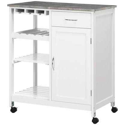 Rolling Kitchen Cart, Bar Cart with Wine Rack, Drawer, Shelves, White Kitchen Islands & Kitchen Carts at Gallery Canada