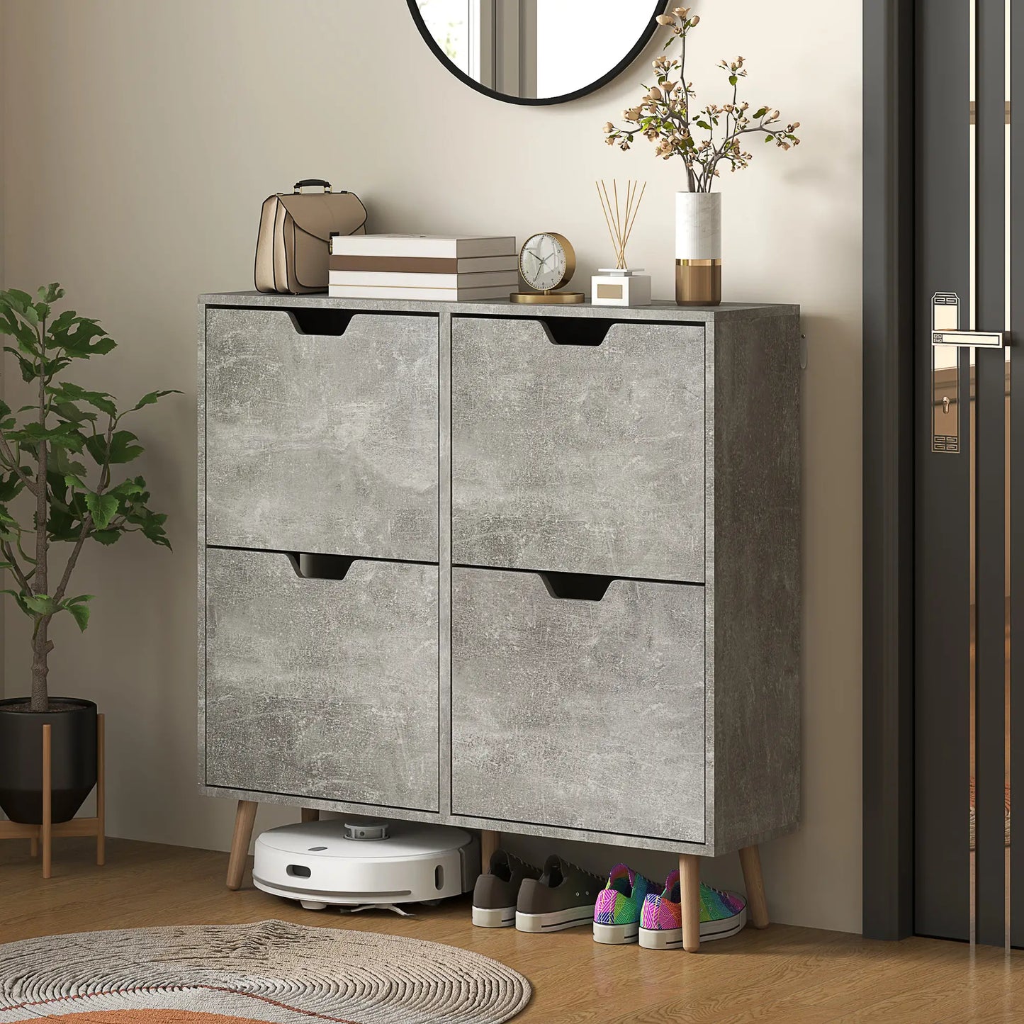 Shoe Storage Cabinet, 4 Flip Drawers, Adjustable Shelf, Holds 8-16 Pairs, Cement Grey Shoe Storage Cabinets & Racks at Gallery Canada