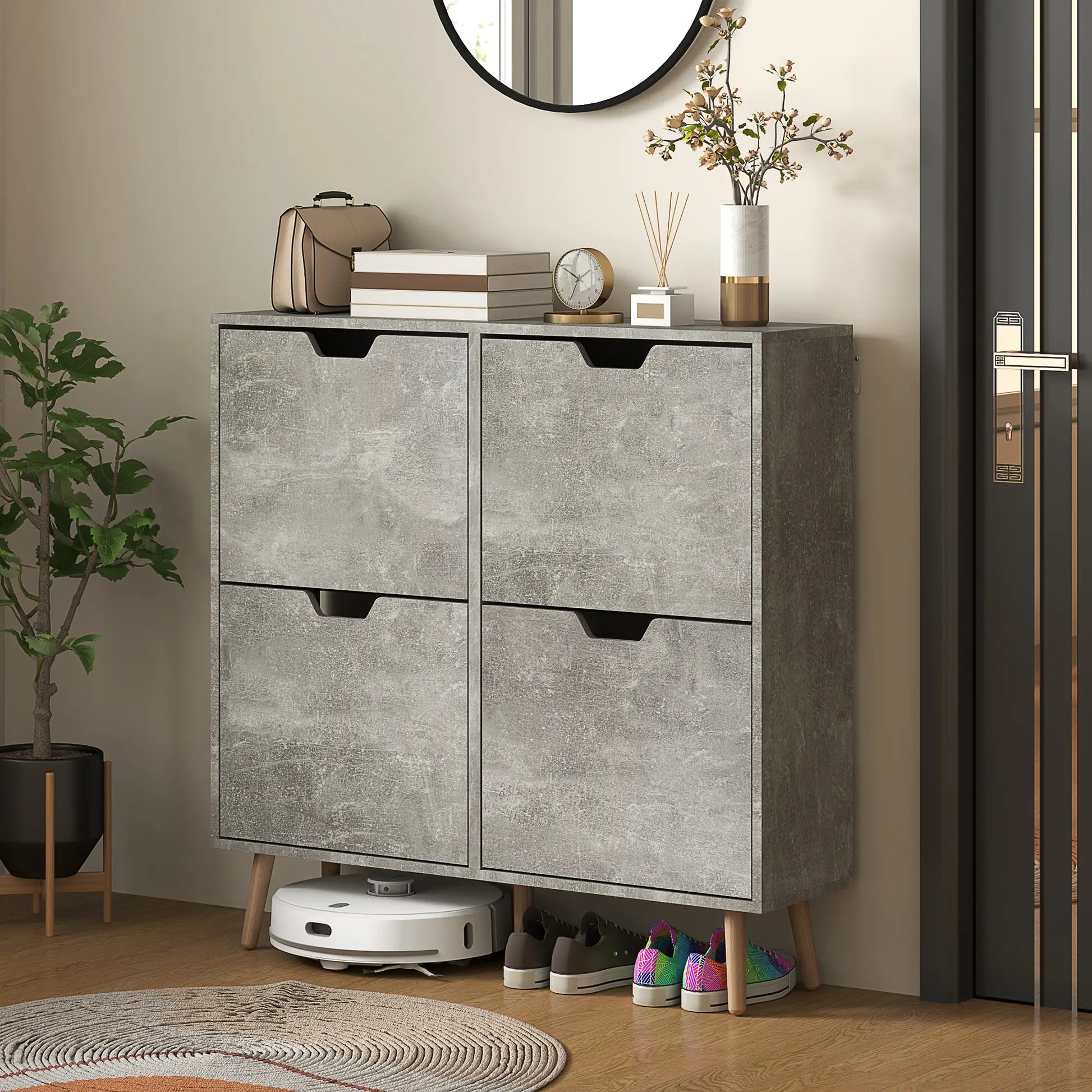 Shoe Storage Cabinet, 4 Flip Drawers, Adjustable Shelf, Holds 8-16 Pairs, Cement Grey Shoe Storage Cabinets & Racks at Gallery Canada