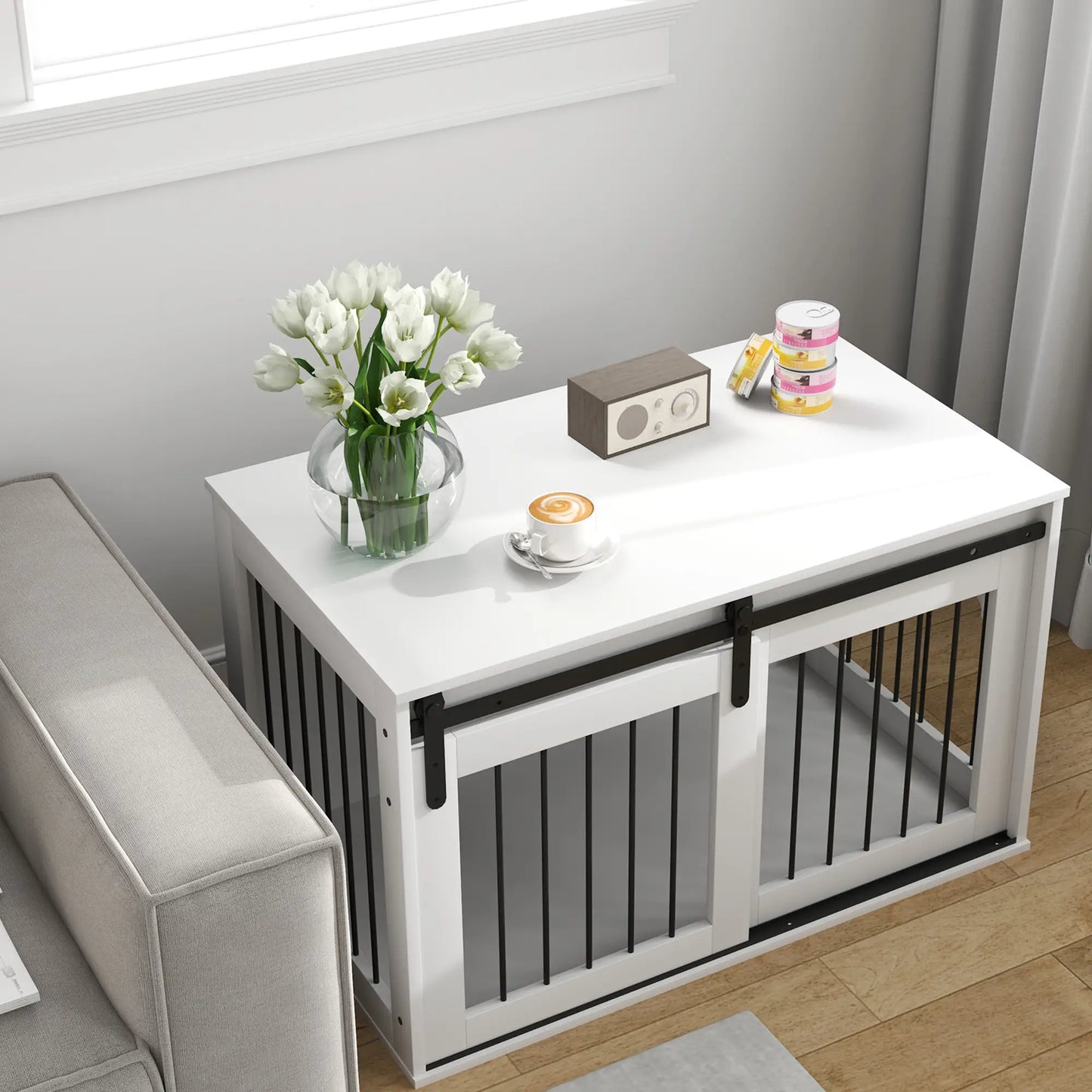39" Dog Crate Furniture, End Side Table for Large Dogs, White Houses, Kennels & Pens at Gallery Canada