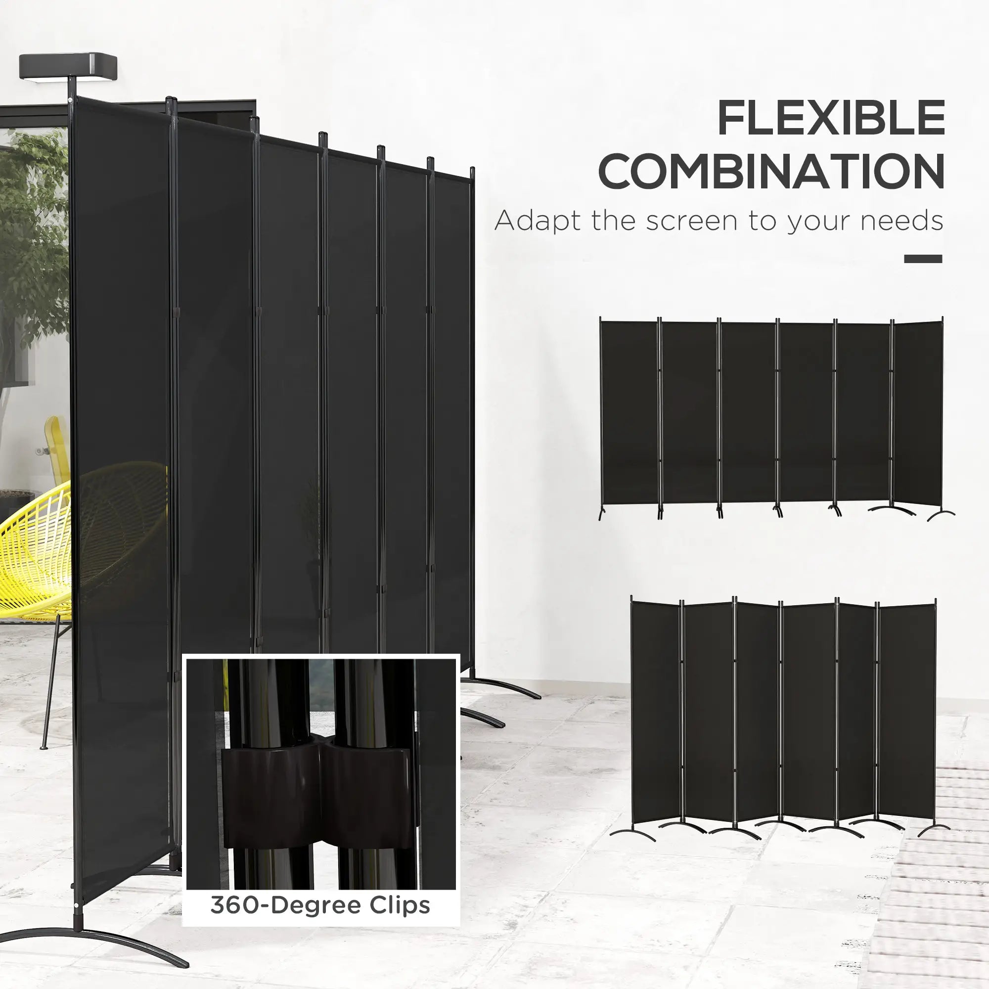 6 Panel Folding Room Divider, UV30+ Privacy Screen, Black Side Awnings at Gallery Canada