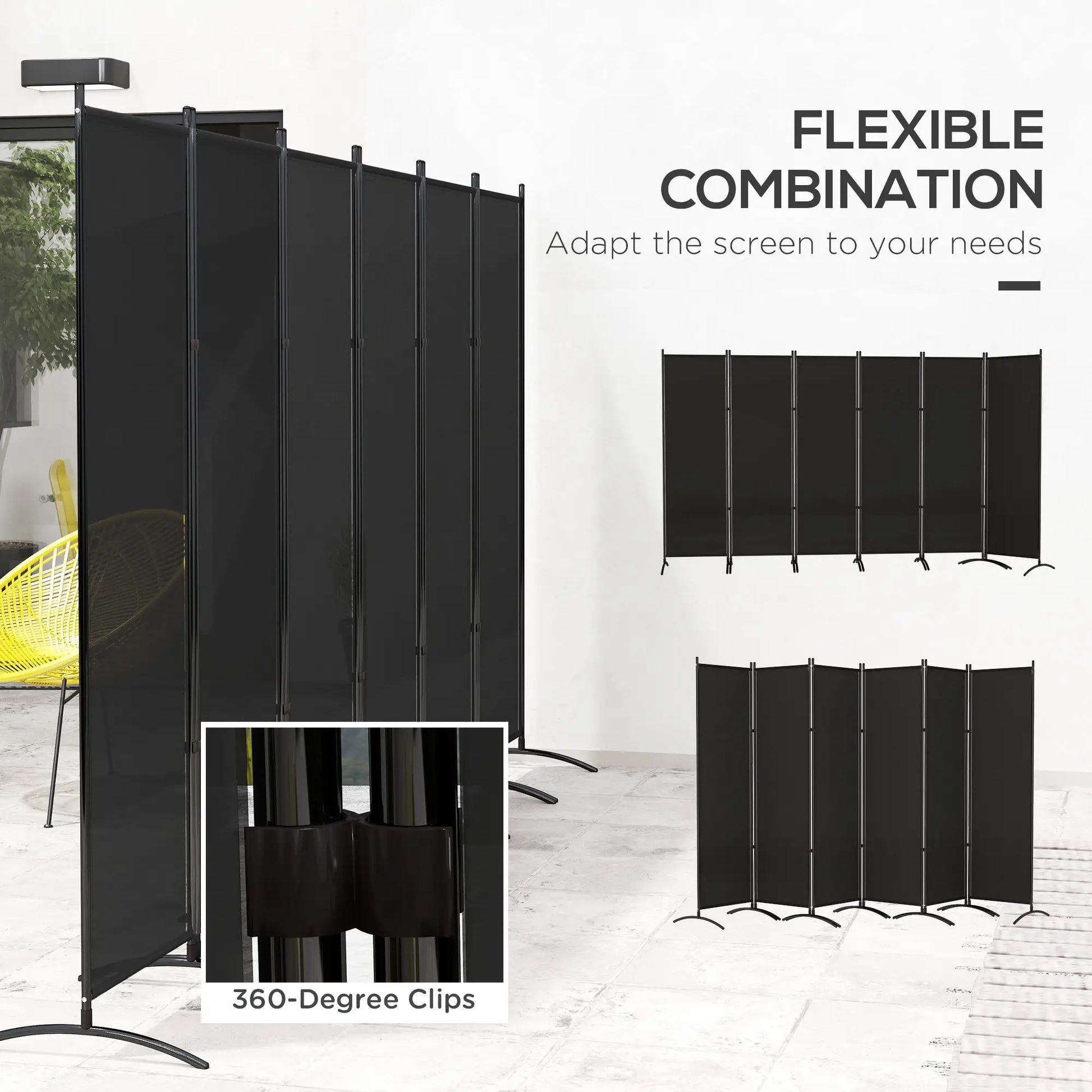 6 Panel Folding Room Divider, UV30+ Privacy Screen, Black Side Awnings at Gallery Canada