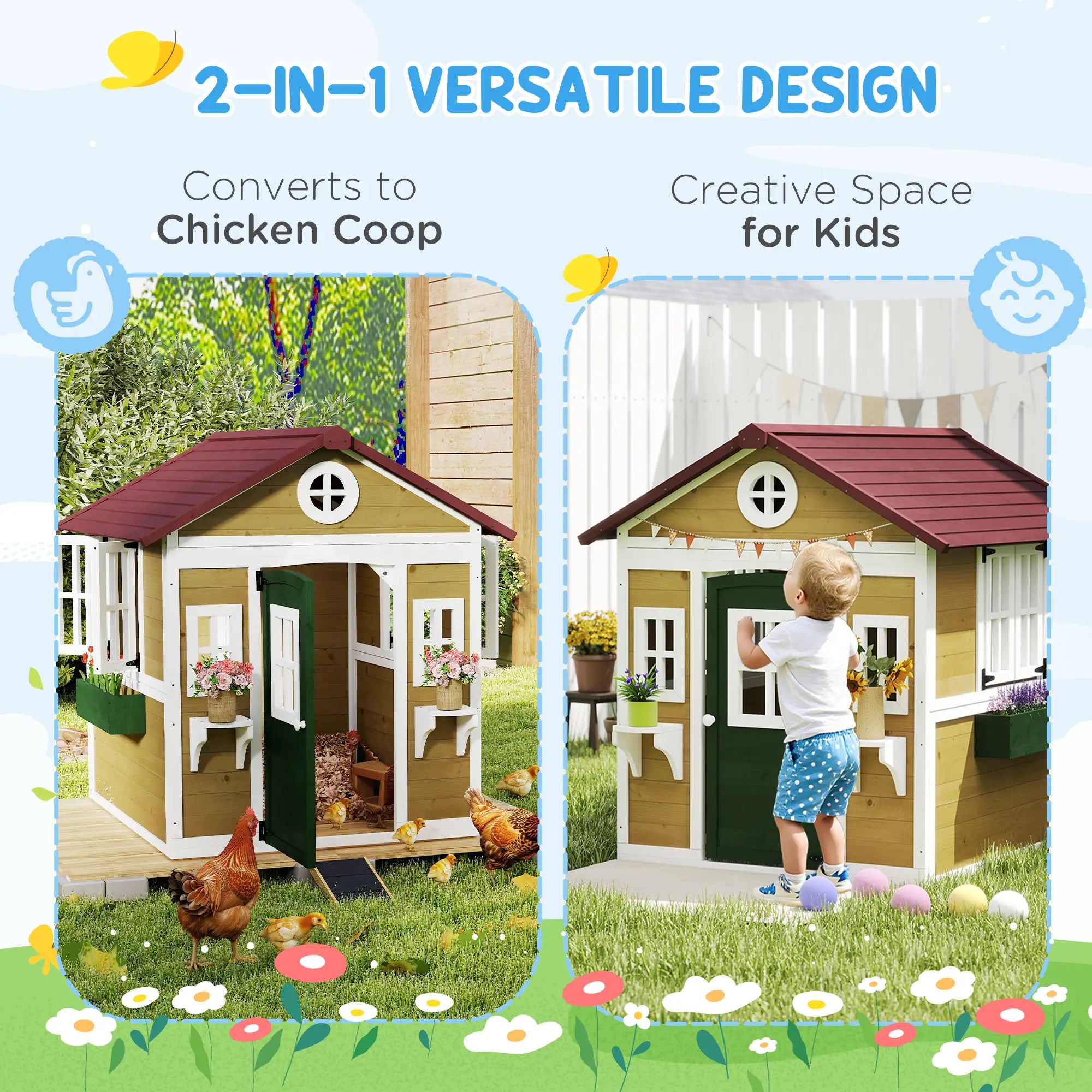 Wooden Playhouse for Kids, Outdoor with Door, Windows, Beige Play Houses at Gallery Canada