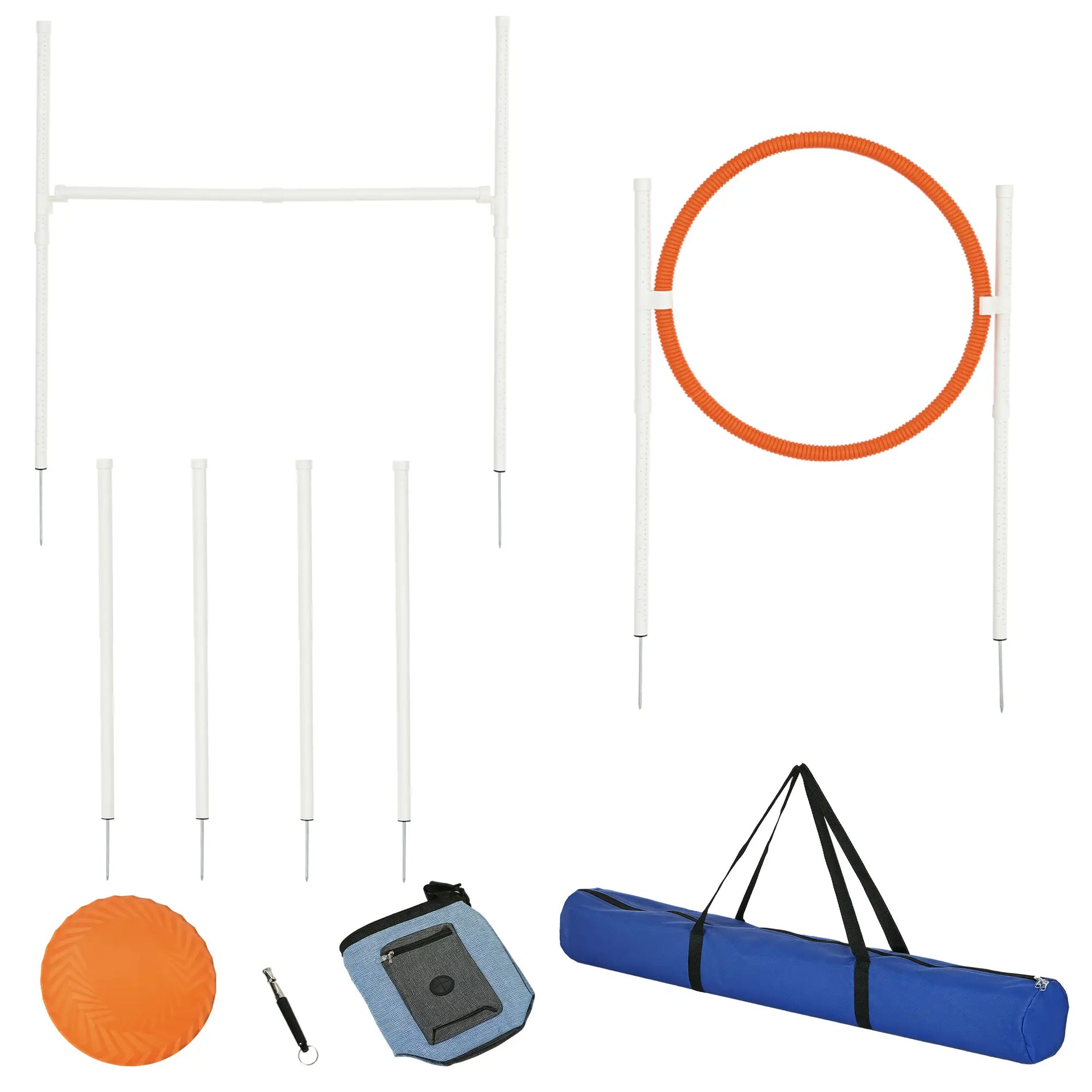 5 Pcs Dog Agility Training Set, Disc, Whistle, Weave Poles, Jump Poles, Food Bag, Carry Bag Dog Agility Training Equipment at Gallery Canada