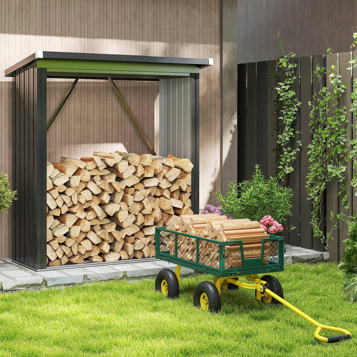 Garden Utility Wagon Cart, Removable Sides, 10" Wheels, Green Folding Garden Carts at Gallery Canada