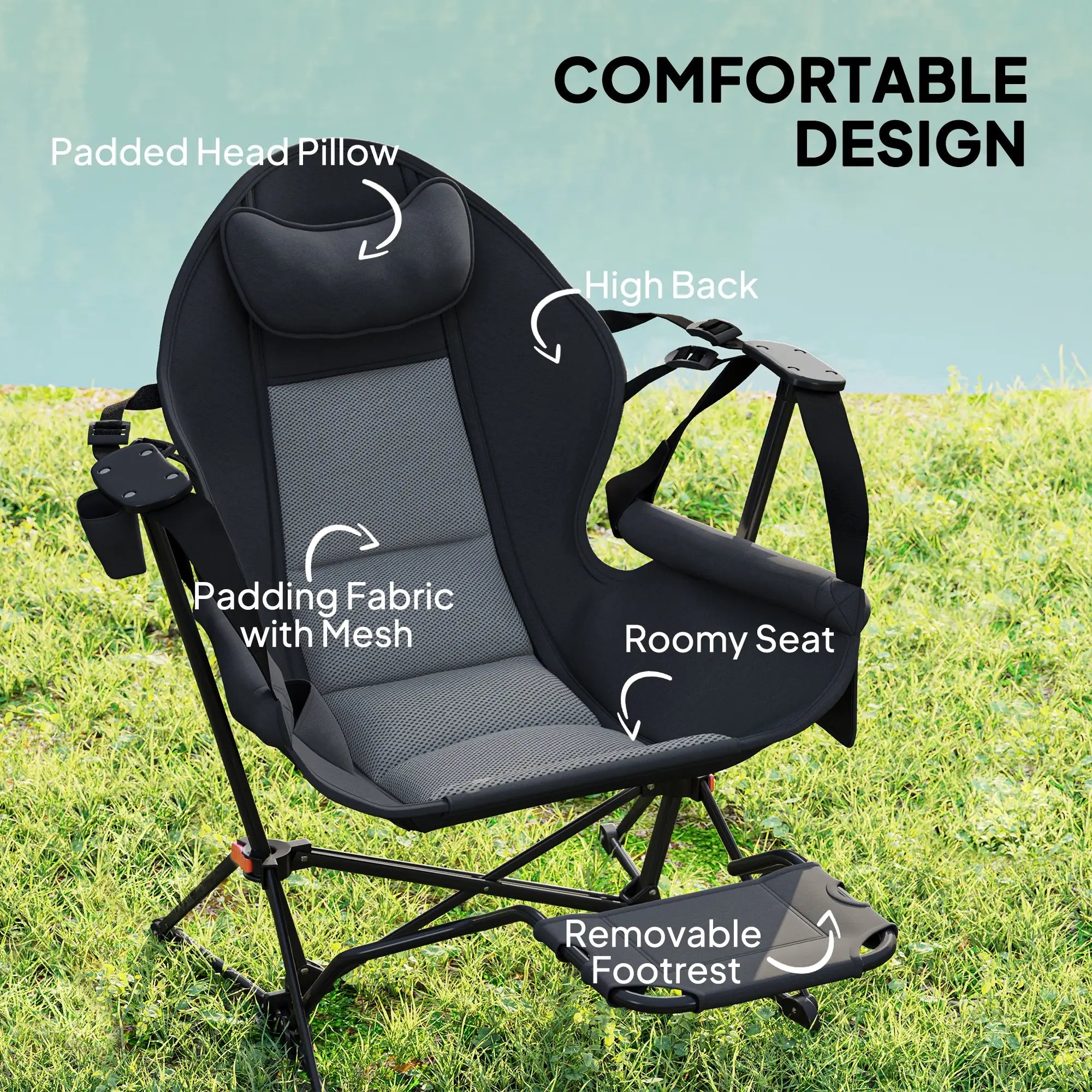 Hammock Camping Chair Set of 2, Adjustable Back Folding Swinging Hammock Chair with Cup Holder and Padded Seat Picnic Tables & Camping Chairs at Gallery Canada