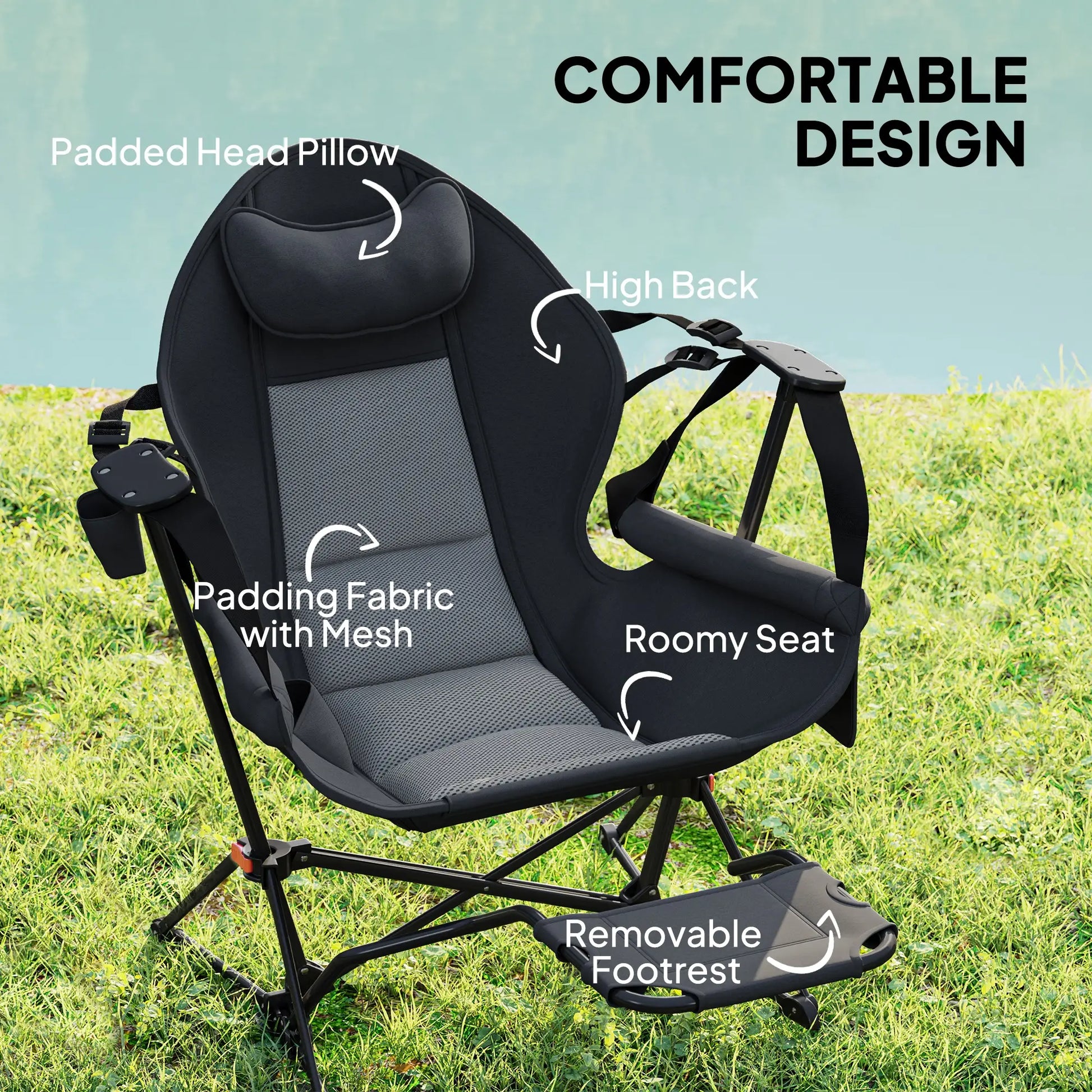 Hammock Camping Chair Set of 2, Adjustable Back Folding Swinging Hammock Chair with Cup Holder and Padded Seat Picnic Tables & Camping Chairs at Gallery Canada