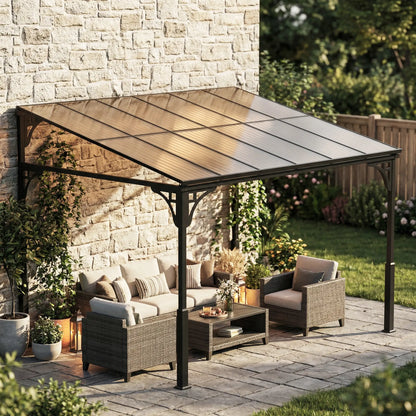 11' x 10' Outdoor Pergola, Wall Mounted Hardtop Gazebo, Polycarbonate Roof, Metal Frame Pergolas at Gallery Canada