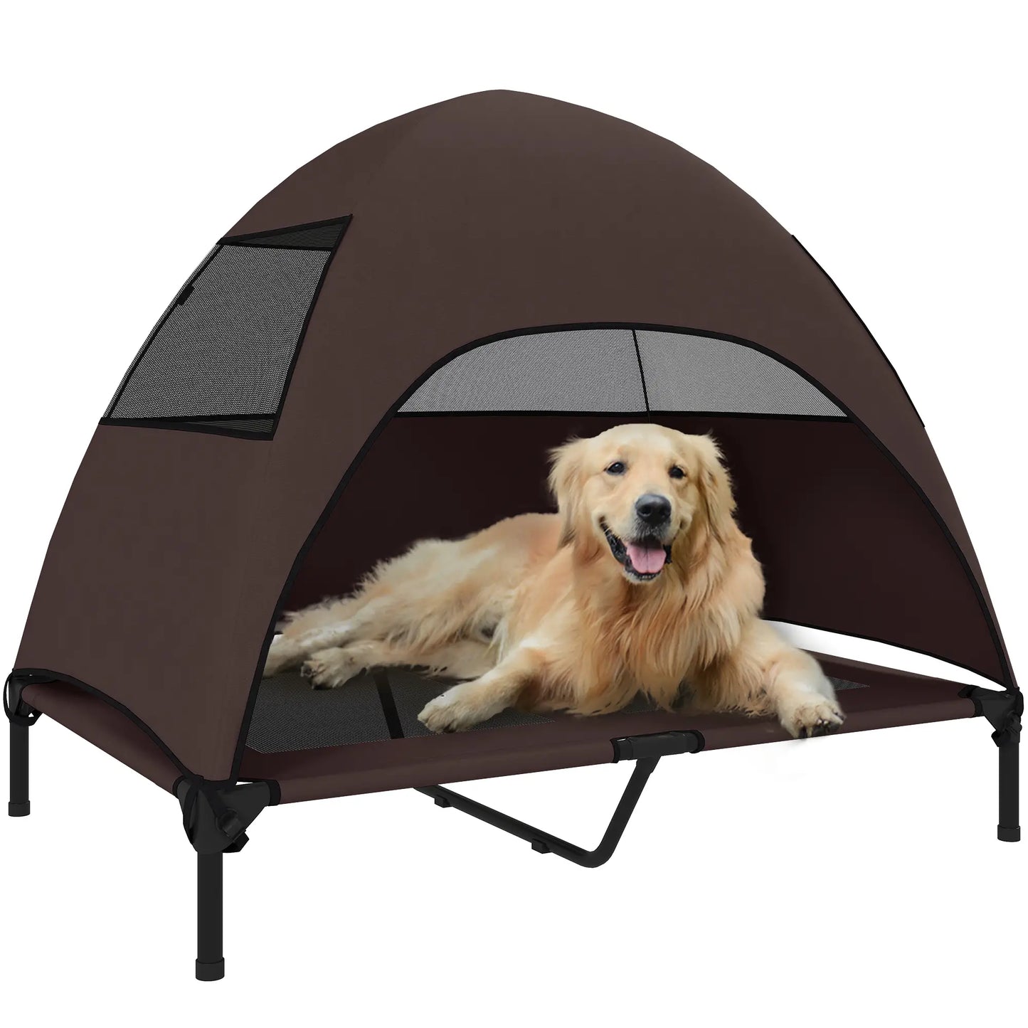 Elevated Dog Bed With Canopy, Washable Mesh Steel Frame, 41.7" x 29.9" x 39", Coffee Elevated Dog Beds at Gallery Canada