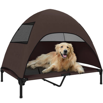 Elevated Dog Bed With Canopy, Washable Mesh Steel Frame, 41.7" x 29.9" x 39", Coffee Elevated Dog Beds at Gallery Canada